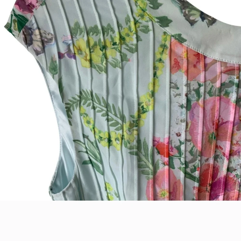 TED BAKER 💚 Floral Pleated Sleeveless Dress US s 6 - Picture 3 of 13